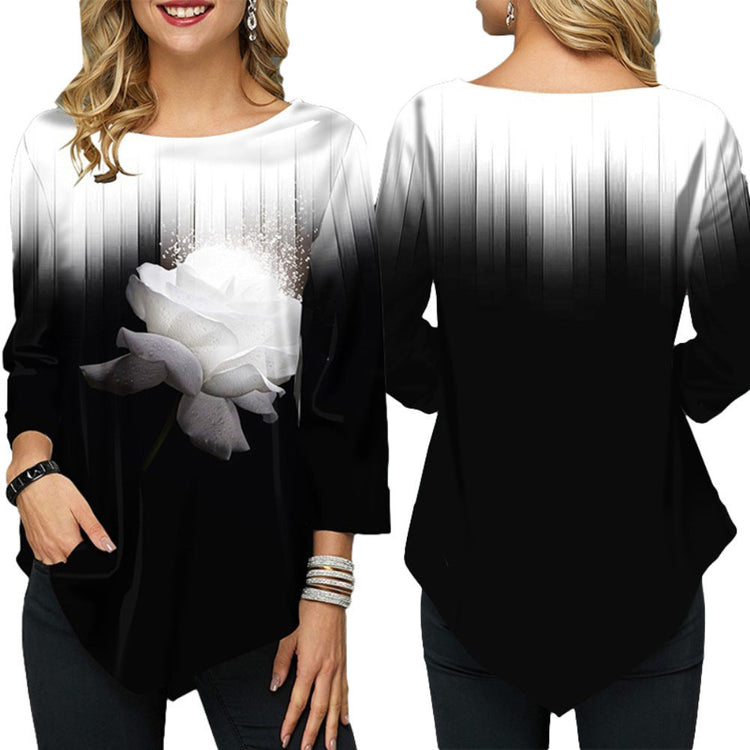 Printed stitching cropped sleeve T-shirt Beauty hair & fashionfj