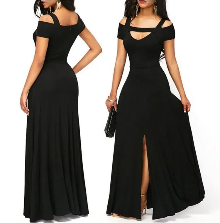 V-neck off-the-shoulder split long skirt Beauty hair & fashionfj