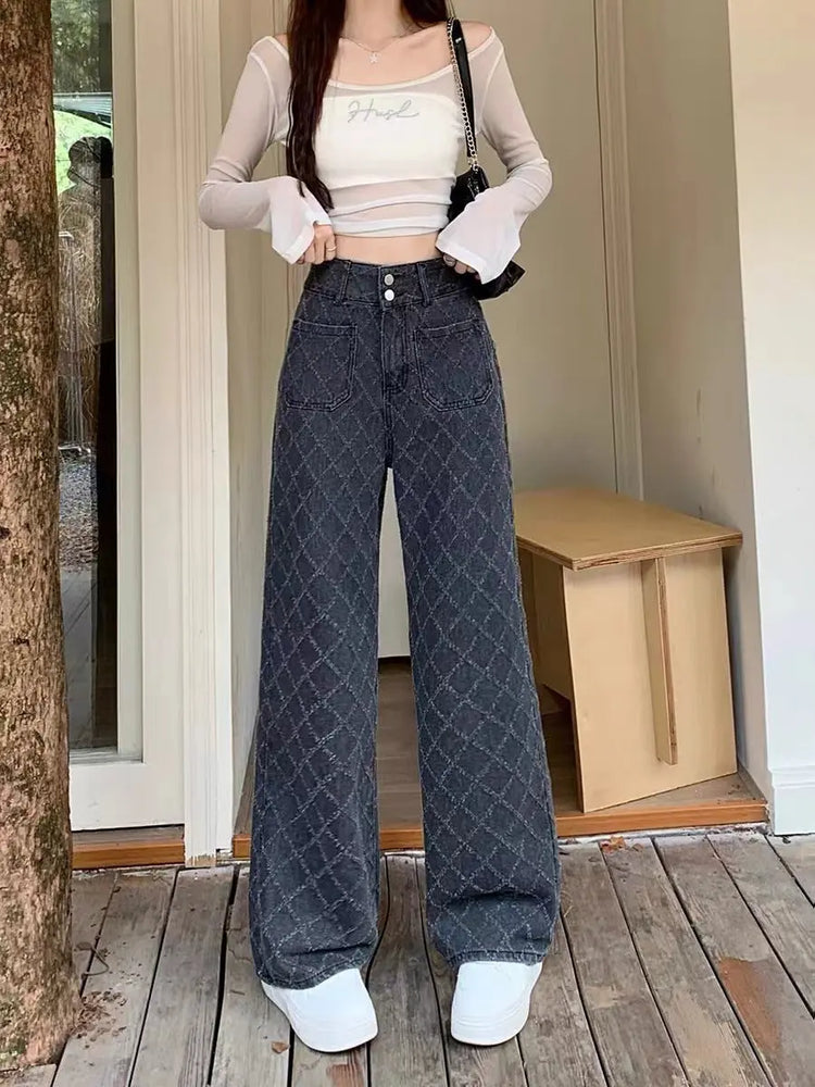 Summer Ladies New Loose Drooping Slimming Jacquard Design Straight-leg Denim Trousers Beauty hair & fashionfj