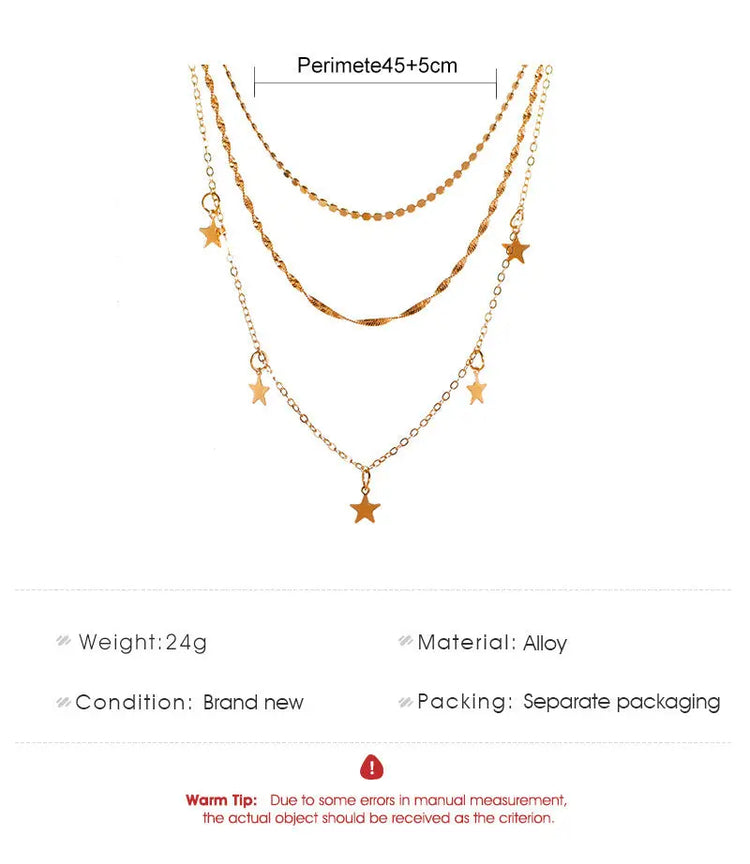 European And American Retro Metal Multilayer Star Clavicle Chain Beauty hair & fashionfj
