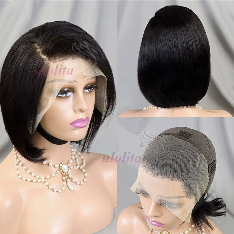 Straight Pixie Cut Wig Transparent Lace Brazilia Human Hair 13×4 Human Hair Wigs Short Bob Wig Lace Wig For Black Woman Beauty hair & fashionfj