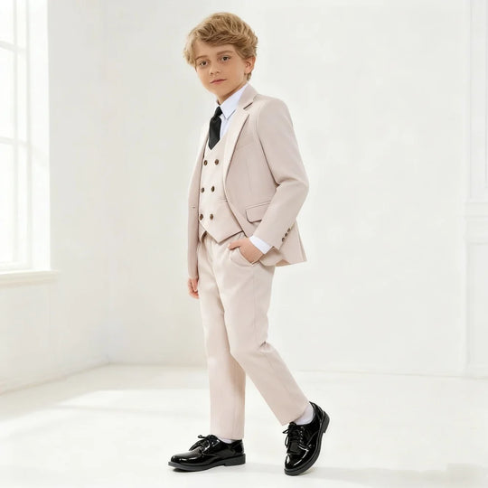 Stylish Boys'  Solid Suits for Boys 3-Piece Smart Handsome Boy's Tuxedo Formal Outfit For Kids Blazer Vest And Pants For Party
