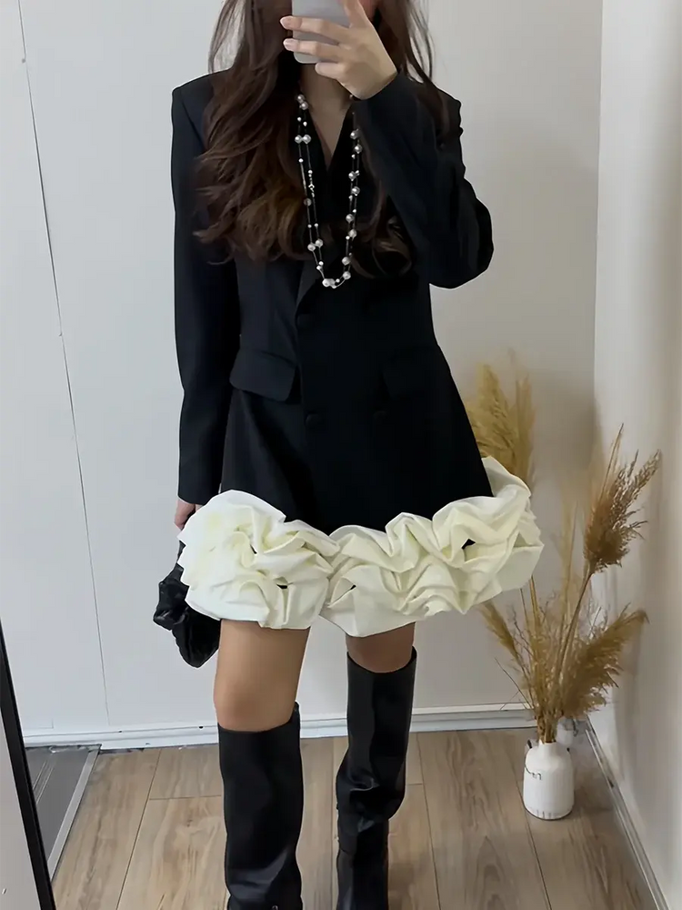 TWOTWINSTYLE Hit Color Designer Dresses For Women O Neck Long Sleeve High Waist Temperament Elegant Mini Dress Female Fashion Beauty hair & fashionfj