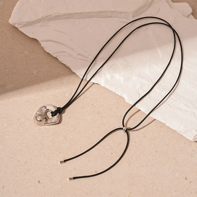 Gold Plated Geometric Circle Pendant Necklace for Women Girls Adjustable Long Leather Rope Chian Necklaces Sweater Chain Jewelry Beauty hair & fashionfj