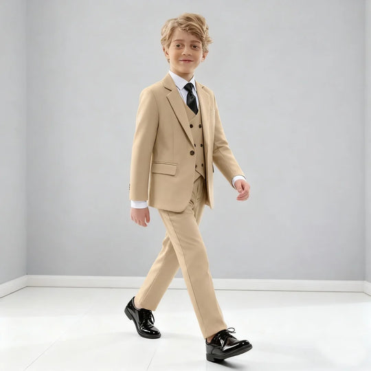 Stylish Boys'  Solid Suits for Boys 3-Piece Smart Handsome Boy's Tuxedo Formal Outfit For Kids Blazer Vest And Pants For Party