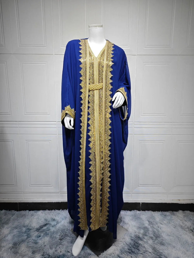 Eid Women Abaya Dress Muslim 2 Piece Set Cardigan with Inner Dress Lace-up Robe Caftan Robe Jalabiya Ramadan Morocco Kaftan 2025 Beauty hair & fashionfj