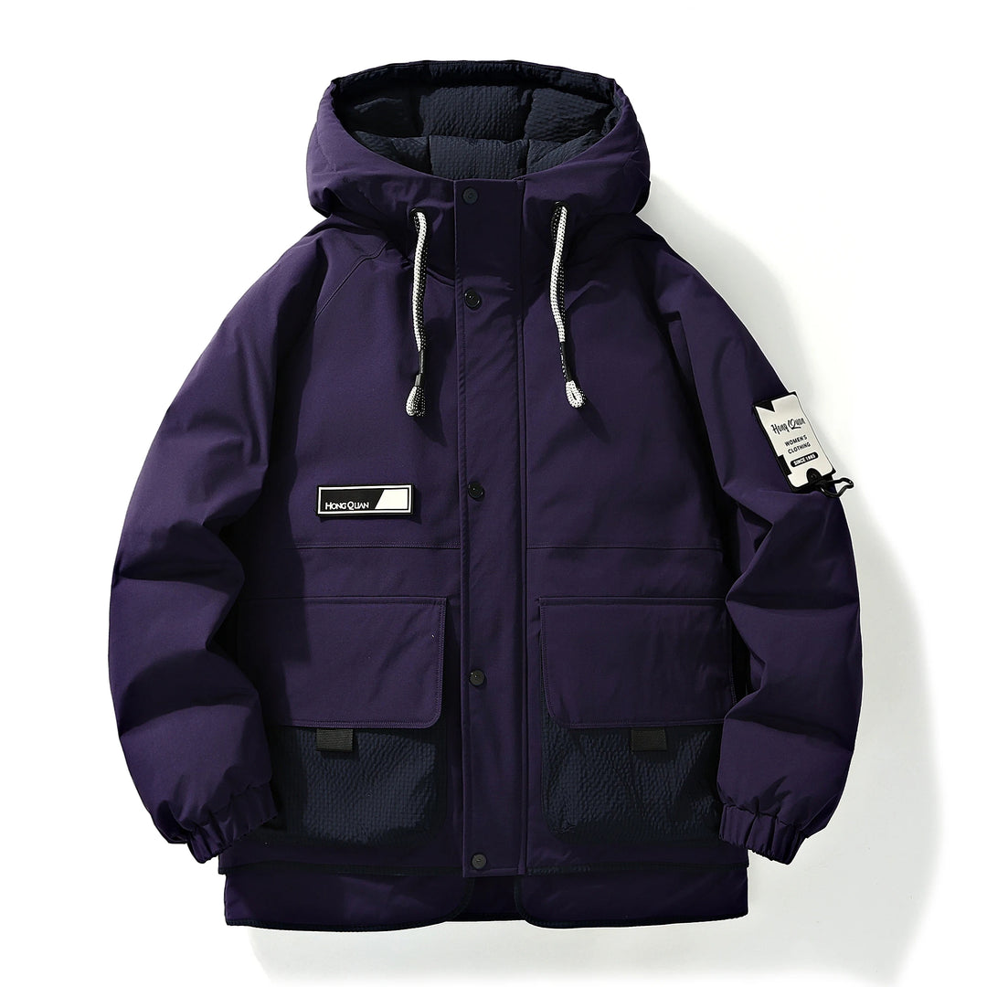 White Winter Down Jacket for Casual Wear, Hooded Style, Unique Brand Labels, Wind - Resistant & Insulated