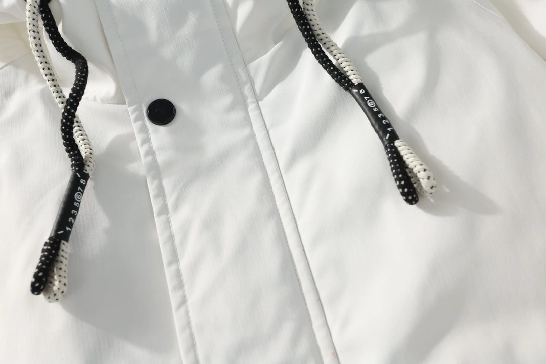 White Winter Down Jacket for Casual Wear, Hooded Style, Unique Brand Labels, Wind - Resistant & Insulated