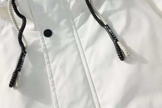 White Winter Down Jacket for Casual Wear, Hooded Style, Unique Brand Labels, Wind - Resistant & Insulated