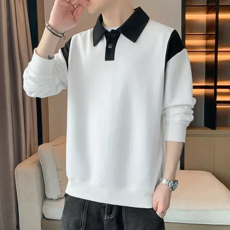 Polo T Shirt for Men Winter Pullovers Oversize Man Sweatshirt Formal Big Size Business With Collar Elasticity Emo Streetwear S Beauty hair & fashionfj