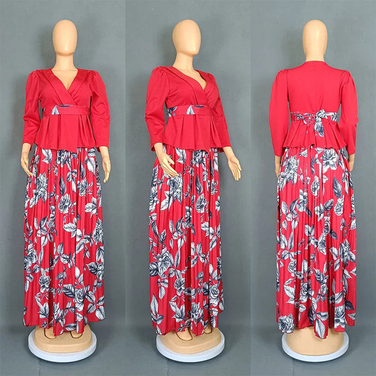 2 Piece African Clothes for Women Summer Fashion African Half Sleeve V-neck Polyester Printing Top Long Skirt Matching Sets 2025 Beauty hair & fashionfj