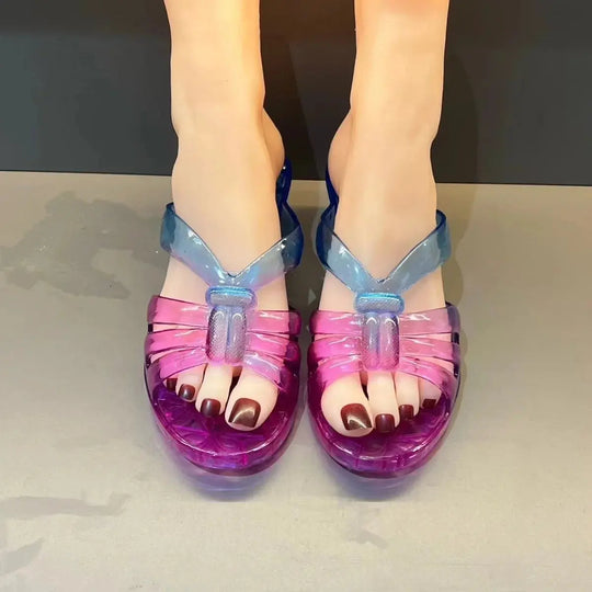 Women's Sandals High Heel Sandals Summer  Jelly Shoes Flat Slippers Home Flip-Flops Outdoor Retro Sandals Transparent Slippers Beauty hair & fashionfj