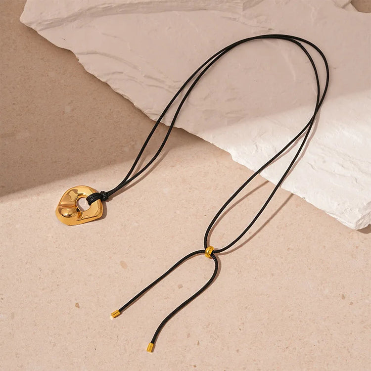 Gold Plated Geometric Circle Pendant Necklace for Women Girls Adjustable Long Leather Rope Chian Necklaces Sweater Chain Jewelry Beauty hair & fashionfj