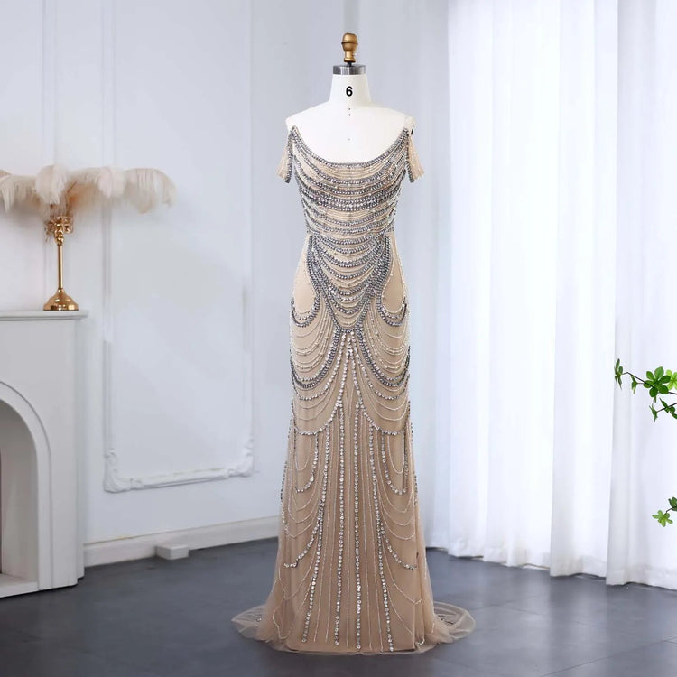 Sharon Said Luxury Crystal Silver Gray Mermaid Dubai Evening Dress Wedding Party Long Prom Graduation Gown 2025 SS403 Customized Beauty hair & fashionfj