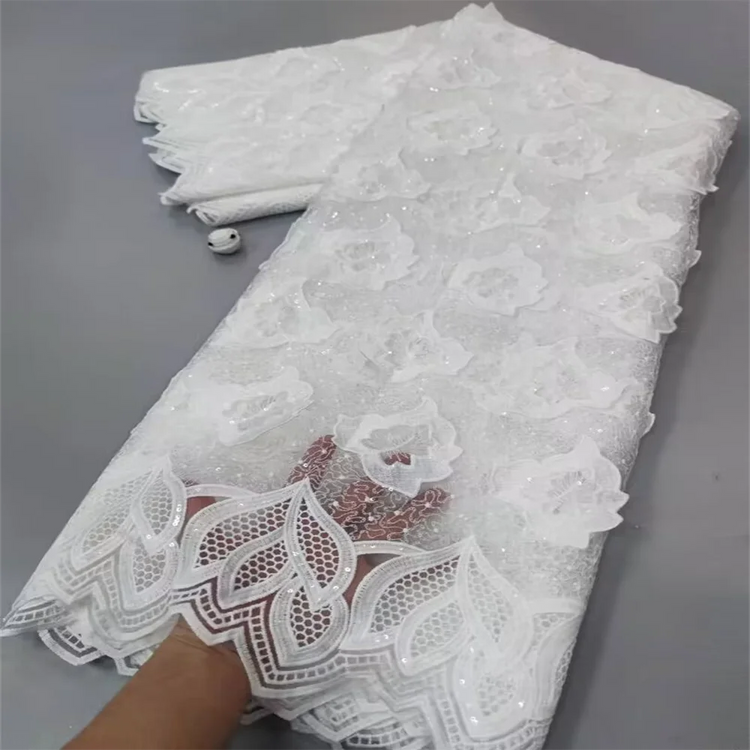 White Nigerian Lace Fabric 2023 High Quality African Net Lace Fabric With Sequins Embroidery Fabric For Wedding 5Yards Beauty hair & fashionfj