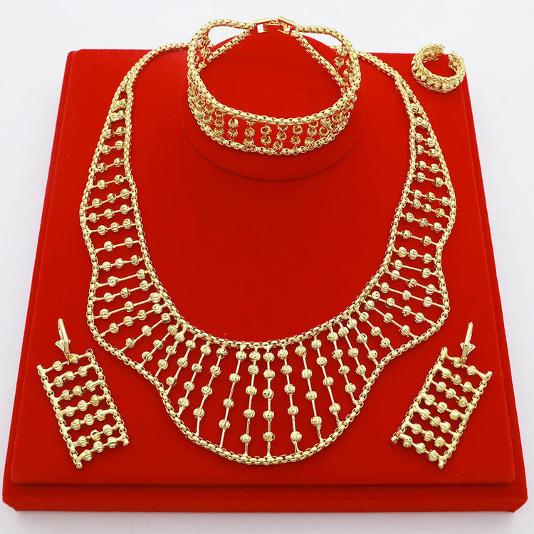 Women Necklace Set Gold Plated Jewelry Choker Luxury Colorful Rhinestone Rings Earrings Bracelet Wedding Jewellery Beauty hair & fashionfj