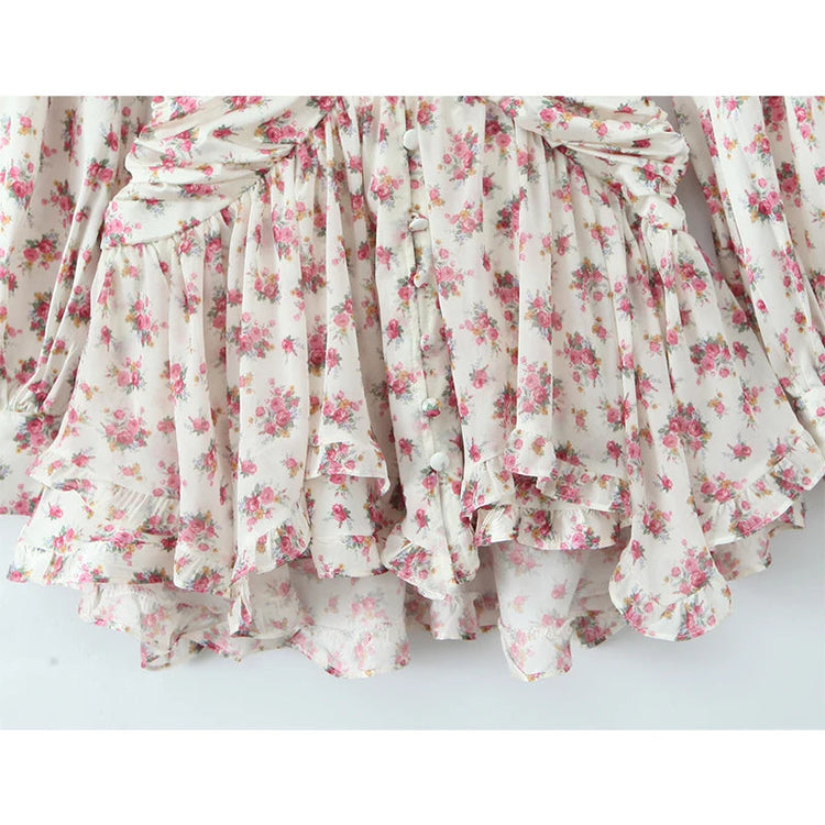 YENKYE Spring 2025 Women Sweet Floral Print Ruffle Mini Dress Front Button Long Sleeve V Neck A-line Holiday Boho Dresses Short Beauty hair & fashionfj