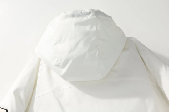 White Winter Down Jacket for Casual Wear, Hooded Style, Unique Brand Labels, Wind - Resistant & Insulated