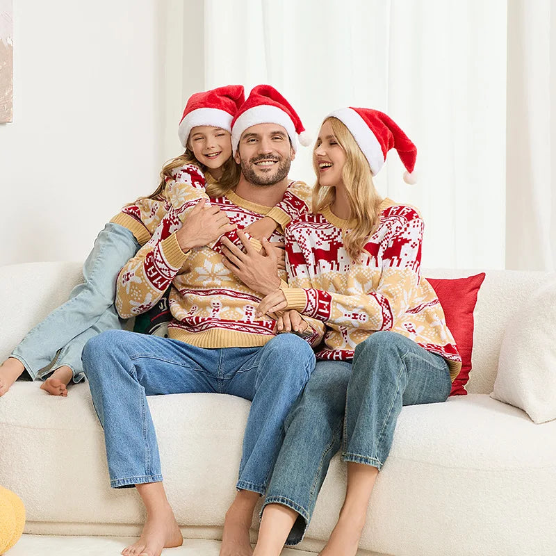 2025 Winter Cartoon Print Mom Dad Kids Matching Outfits Christmas Sweater Full Sleeve Soft Knitwear Cute Jumper Xmas Family Look
