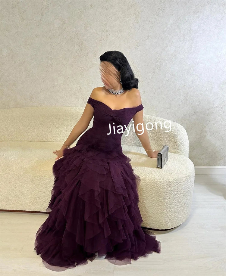 Customized Retro Tulle Pleat A-line Off-the-shoulder Long Dresses Bespoke Occasion Classic Modern Style Beauty hair & fashionfj
