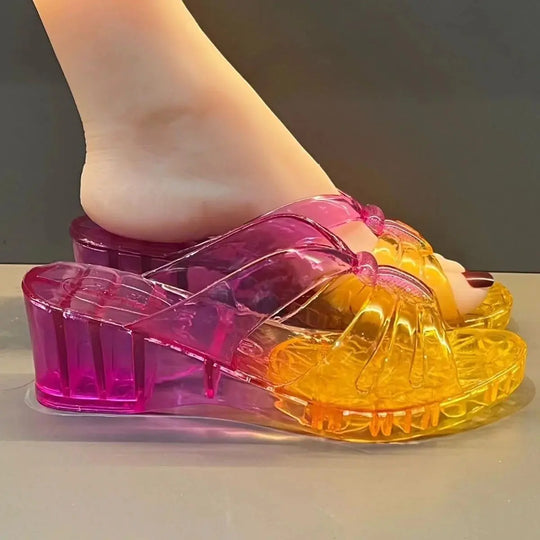 Women's Sandals High Heel Sandals Summer  Jelly Shoes Flat Slippers Home Flip-Flops Outdoor Retro Sandals Transparent Slippers Beauty hair & fashionfj
