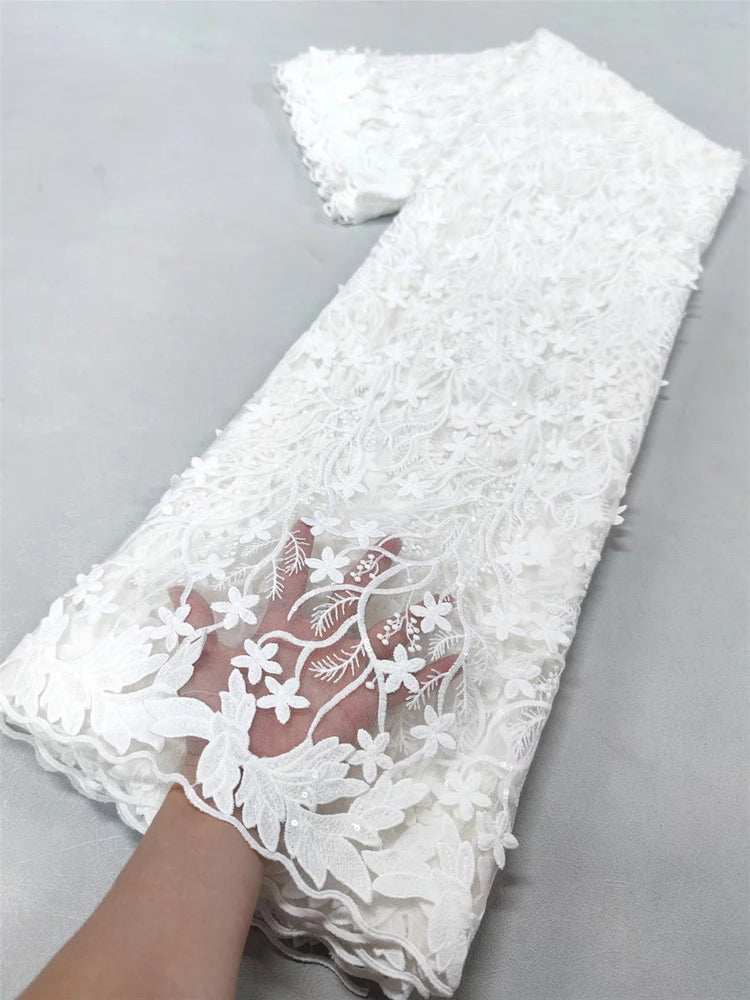 White Nigerian Lace Fabric 2023 High Quality African Net Lace Fabric With Sequins Embroidery Fabric For Wedding 5Yards Beauty hair & fashionfj