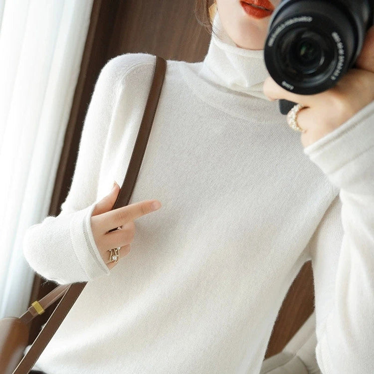 Soft Turtleneck Long Sleeve Sweater for Women 2025 Korean All-Match Solid Women&