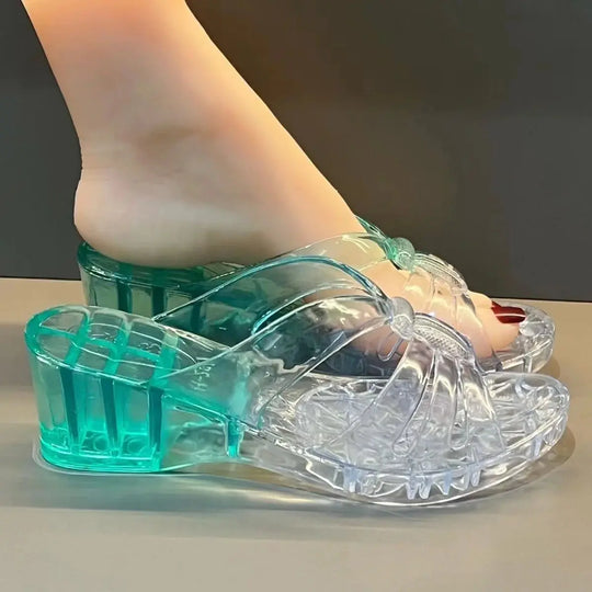 Women's Sandals High Heel Sandals Summer  Jelly Shoes Flat Slippers Home Flip-Flops Outdoor Retro Sandals Transparent Slippers Beauty hair & fashionfj