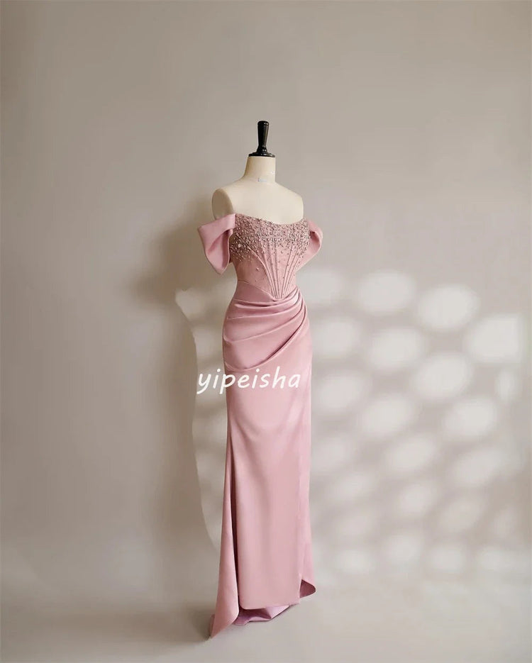 Customized Exquisite Jersey Sequined Pleat Ruched A-line Off-the-shoulder Strapless Long Dresses Cocktail Dresses Classic Modern Beauty hair & fashionfj