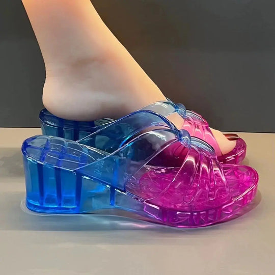 Women's Sandals High Heel Sandals Summer  Jelly Shoes Flat Slippers Home Flip-Flops Outdoor Retro Sandals Transparent Slippers Beauty hair & fashionfj