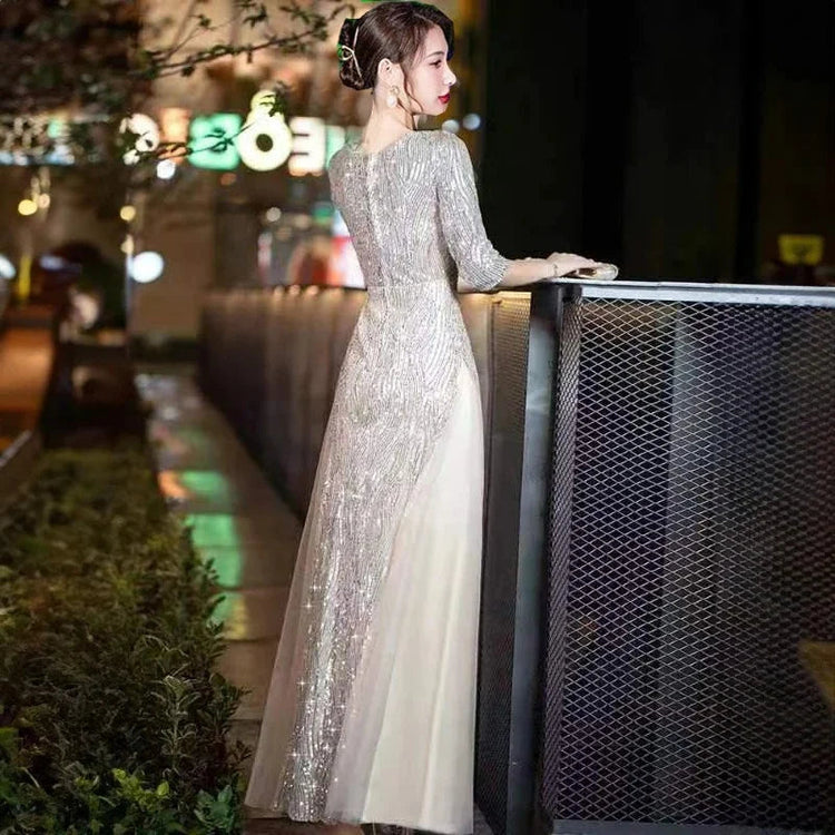 Evening Gown High-end Banquet Niche Light Luxury Host Steel Companion Conductor Choir Performance Costume Women&