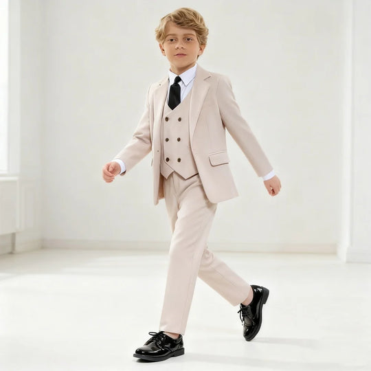 Stylish Boys'  Solid Suits for Boys 3-Piece Smart Handsome Boy's Tuxedo Formal Outfit For Kids Blazer Vest And Pants For Party