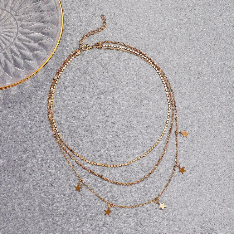 European And American Retro Metal Multilayer Star Clavicle Chain Beauty hair & fashionfj