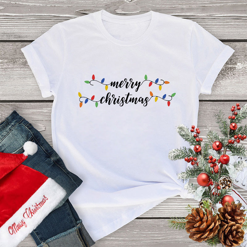 Women's Clothing Fashion Christmas Holiday Party T-shirt Loose Merry Christmas Casual Beauty hair & fashionfj