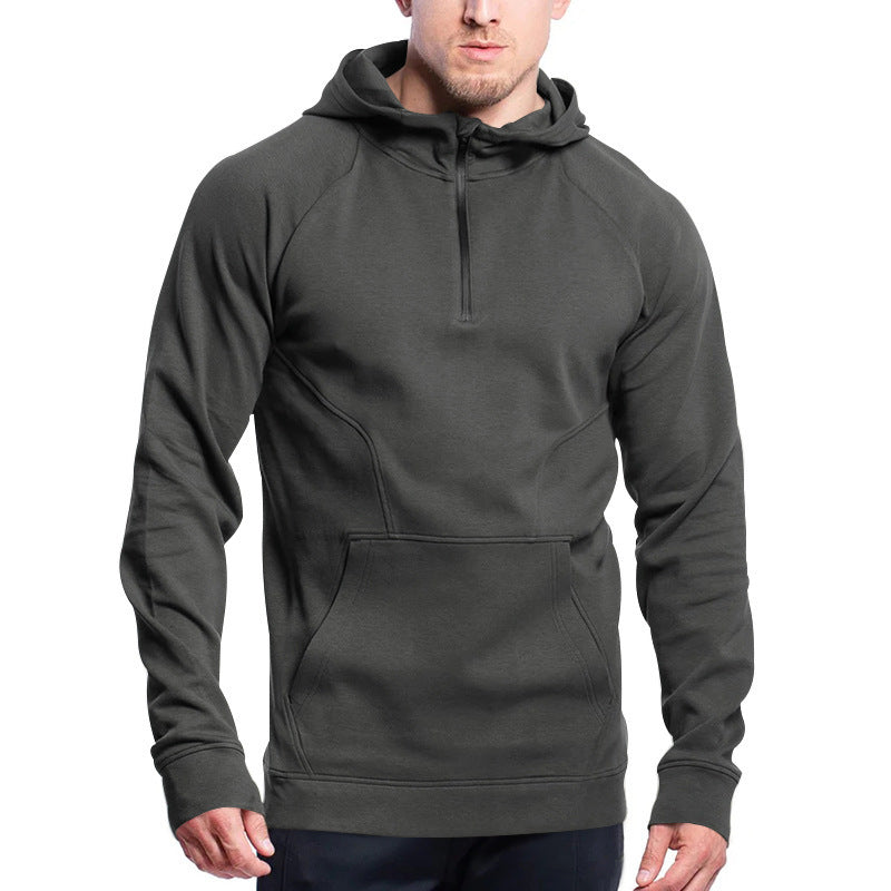 Cross-border Ebay New Long Sleeve Sweater Leisure Pullover Hooded Half Zipper Block Brushed Hoody Men Beauty hair & fashionfj
