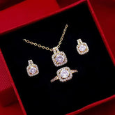 Fashion Jewelry Set Zircon Gem Pendant Chain Choker Necklace For Women Gold Color Stud Earring Statement Wedding Ring Beauty hair & fashionfj