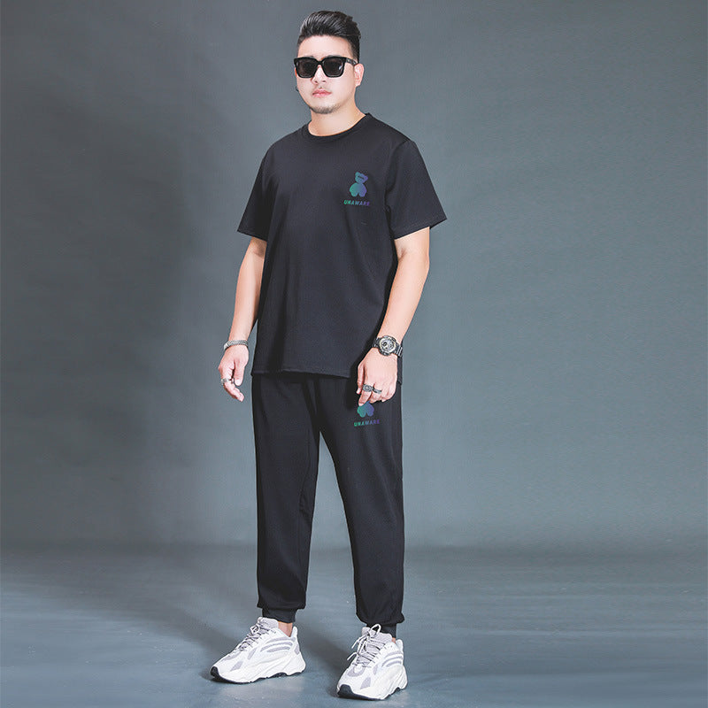 Oversized T-shirt And Trousers Two-piece Fat Casual Sports Suit Beauty hair & fashionfj
