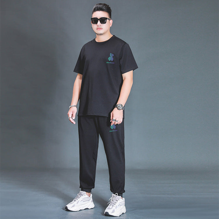 Oversized T-shirt And Trousers Two-piece Fat Casual Sports Suit Beauty hair & fashionfj