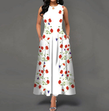 Black and White Color Block Floral Print Maxi Dress Beauty hair & fashionfj