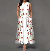 Black and White Color Block Floral Print Maxi Dress Beauty hair & fashionfj