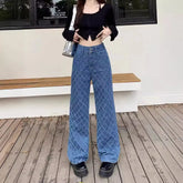 Summer Ladies New Loose Drooping Slimming Jacquard Design Straight-leg Denim Trousers Beauty hair & fashionfj
