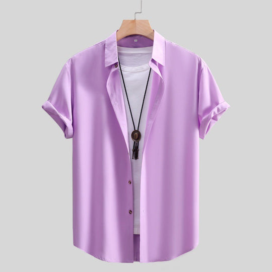Men's Short-sleeved Shirt Solid Color Summer Beauty hair & fashionfj