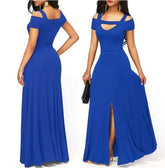 V-neck off-the-shoulder split long skirt Beauty hair & fashionfj