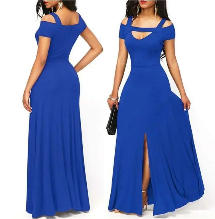 V-neck off-the-shoulder split long skirt Beauty hair & fashionfj