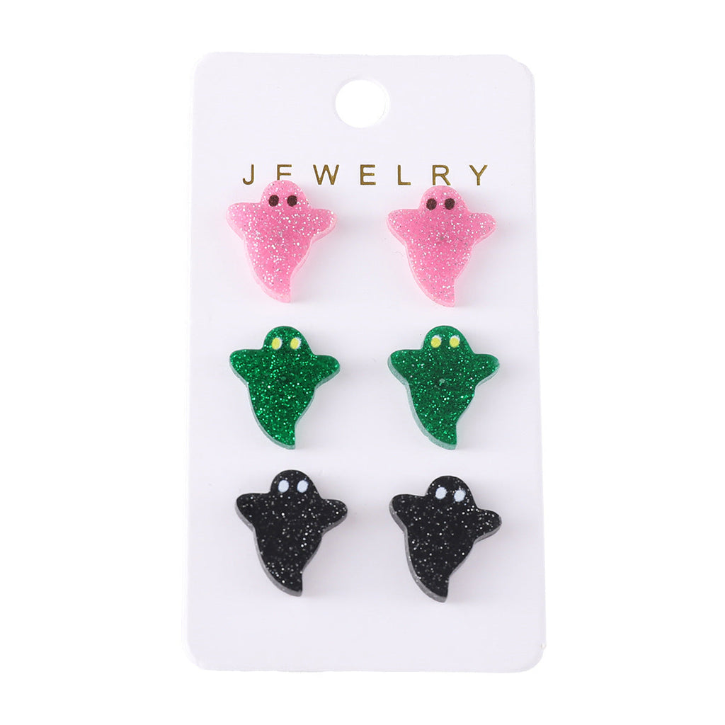 Halloween Cute Colorful Ghost Earings Set Beauty hair & fashionfj