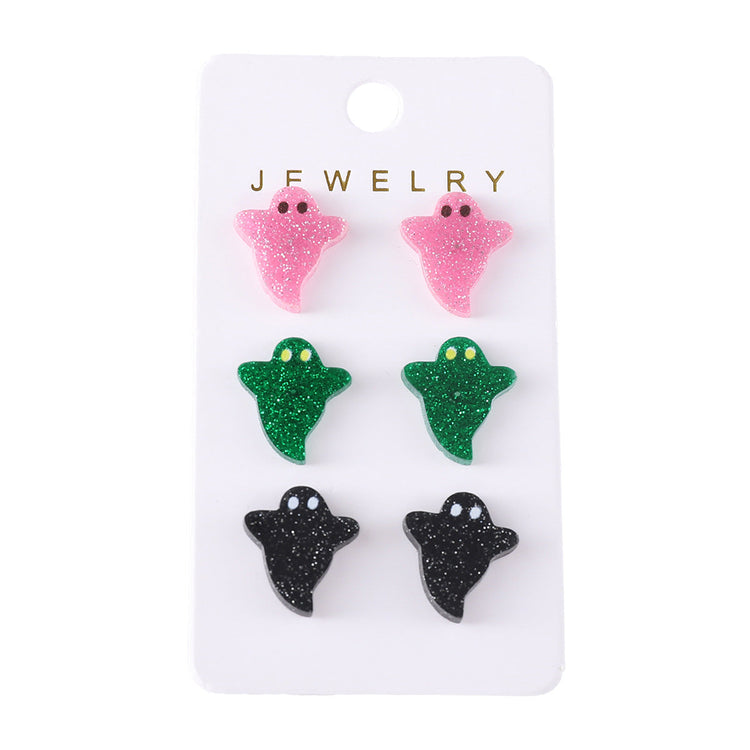 Halloween Cute Colorful Ghost Earings Set Beauty hair & fashionfj