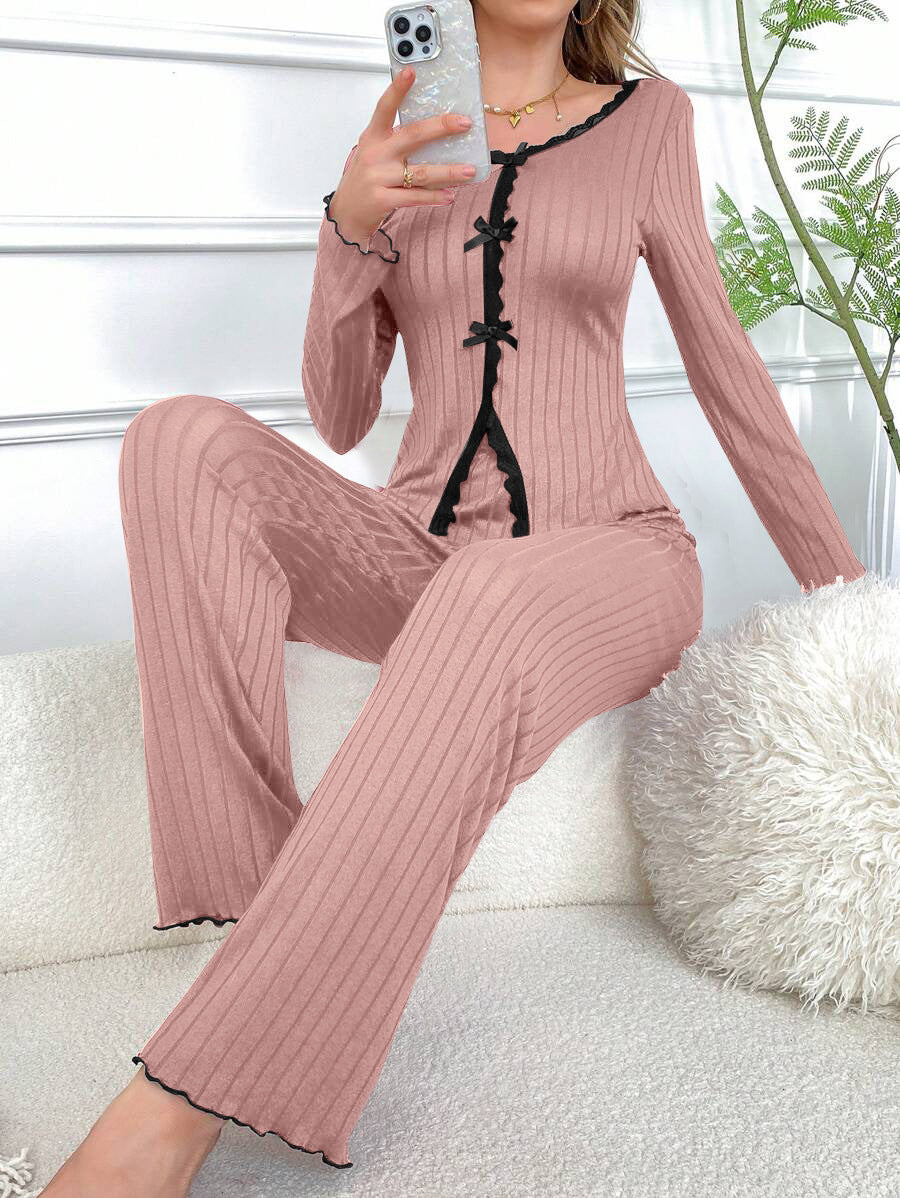 Long Sleeve Trousers Casual Homewear Lace Cardigan Suit Beauty hair & fashionfj