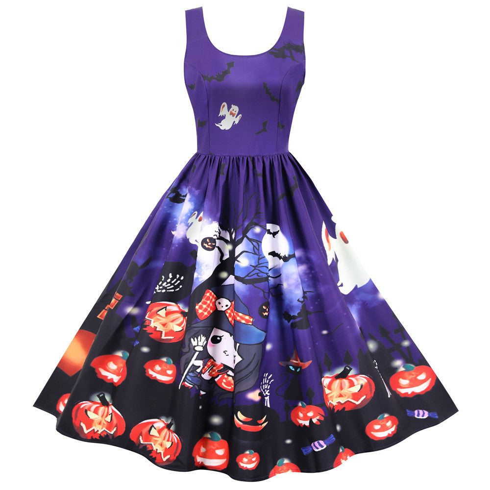 Halloween Rock And Roll Sleeveless Floral Dresses