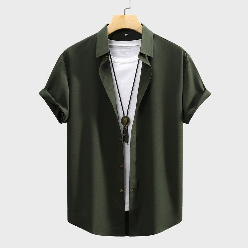 Men's Short-sleeved Shirt Solid Color Summer Beauty hair & fashionfj