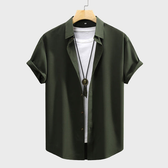 Men's Short-sleeved Shirt Solid Color Summer Beauty hair & fashionfj